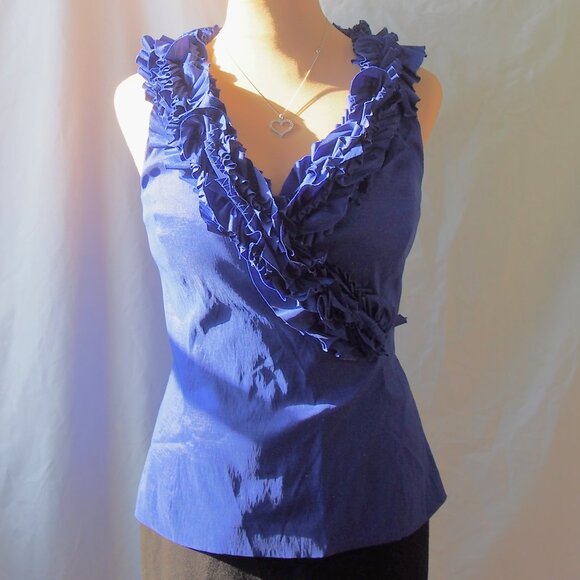 Calvin Klein Royal Blue Ruffled Crossover Wrap Top Size M - Picture 3 of 16